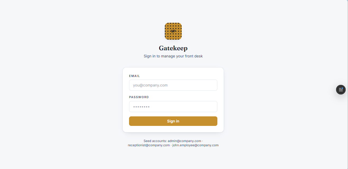 Gatekeep visitor pass system front-desk screen