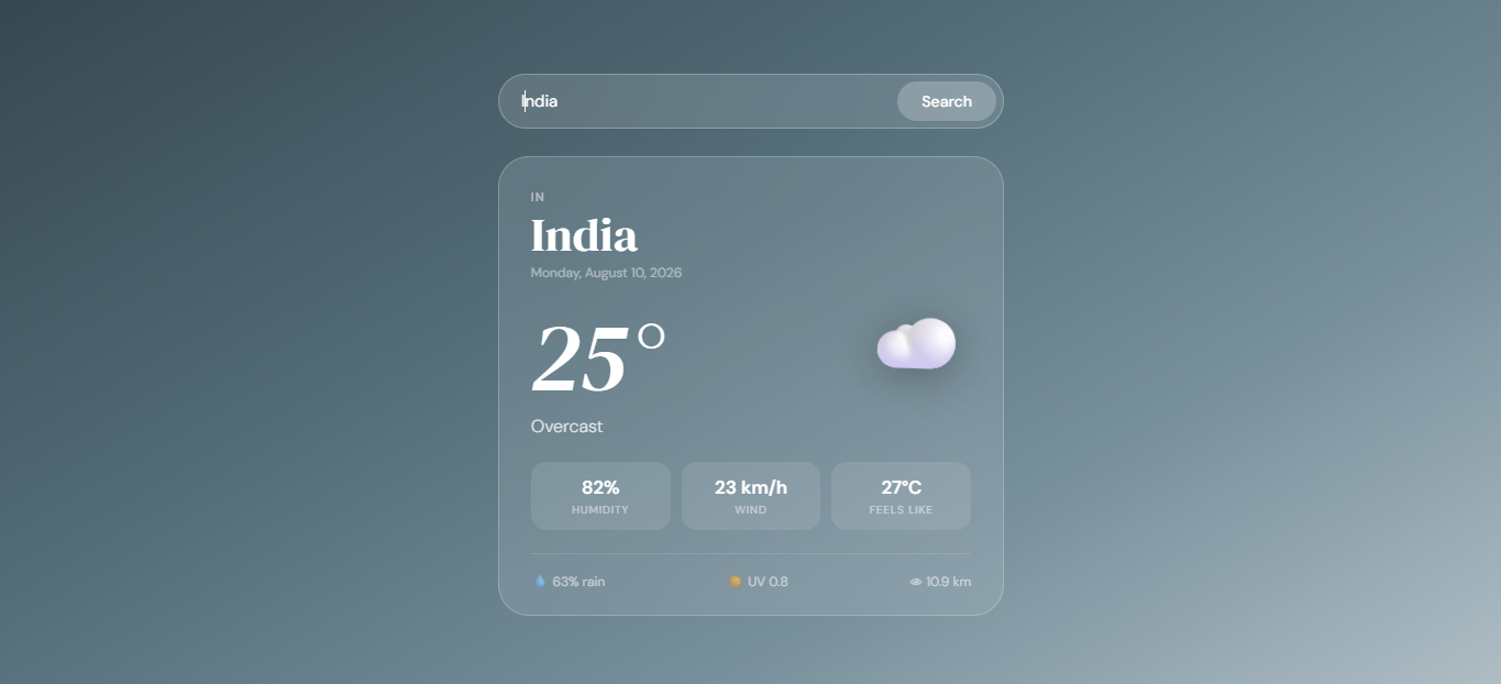 Weather app interface showing current conditions